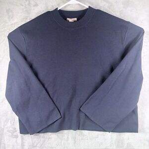 H&M Navy Blue Knit Sweater Womens Large Crewneck Long Sleeve Minimalist